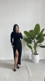 Setra Gold Toka Detaylı Anvelop Elbise - Siyah