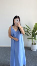 Shaya Asimetrik Kesim Bambu Elbise - Bebe Mavi - Görsel 2