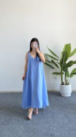 Shaya Asimetrik Kesim Bambu Elbise - Bebe Mavi