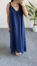 Shaya Asimetrik Kesim Bambu Elbise -Lacivert - Görsel 4