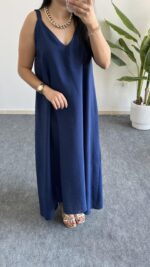 Shaya Asimetrik Kesim Bambu Elbise -Lacivert - Görsel 6