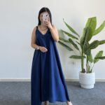 Shaya Asimetrik Kesim Bambu Elbise -Lacivert