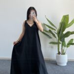 Shaya Asimetrik Kesim Bambu Elbise - Siyah