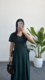 Silla Kuşak Detaylı Elbise - Zümrüt - Görsel 4