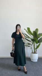 Silla Kuşak Detaylı Elbise - Zümrüt