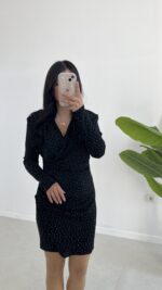 Simli Vatkalı Elbise - Siyah - Görsel 7