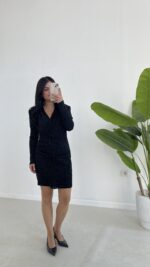 Simli Vatkalı Elbise - Siyah - Görsel 9