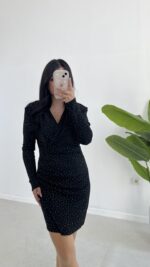 Simli Vatkalı Elbise - Siyah - Görsel 4