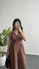 Rima Sırt Dekolteli Tulum - Kahve - Görsel 6