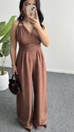 Rima Sırt Dekolteli Tulum - Kahve - Görsel 7