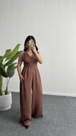 Rima Sırt Dekolteli Tulum - Kahve - Görsel 5