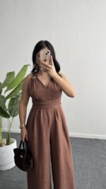 Rima Sırt Dekolteli Tulum - Kahve - Görsel 4