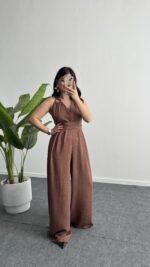 Rima Sırt Dekolteli Tulum - Kahve - Görsel 3