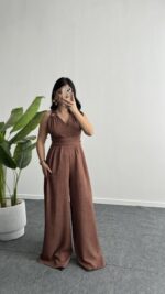 Rima Sırt Dekolteli Tulum - Kahve - Görsel 8