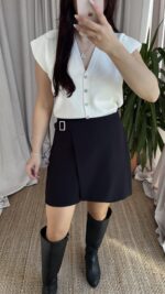 Siyah Kemer Detay Şort Etek - Görsel 4