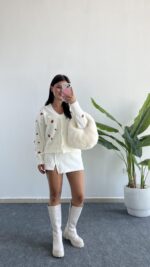 Soole Nakışlı Hırka - Ekru