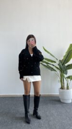 Soole Nakışlı Hırka - Siyah