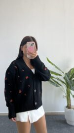 Soole Nakışlı Hırka - Siyah - Görsel 3