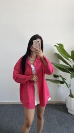 Star Pamuk Keten Gömlek - Fuşya - Görsel 2