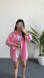 Star Pamuk Keten Gömlek - Pembe