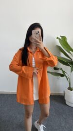 Star Pamuk Keten Gömlek - Turuncu - Görsel 2