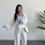 Tiris Nakışlı Kimono Bluz - Beyaz