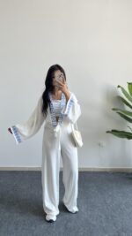 Tiris Nakışlı Kimono Bluz - Beyaz