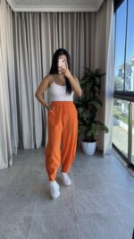 Turuncu Balon Model Keten Pantolon - Görsel 5