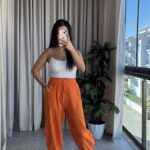 Turuncu Balon Model Keten Pantolon