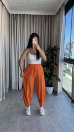 Turuncu Balon Model Keten Pantolon - Görsel 3