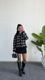 Veleni Baklava Desen Triko Hırka - Siyah - Görsel 5