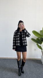 Veleni Baklava Desen Triko Hırka - Siyah - Görsel 3