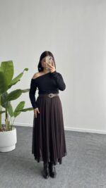 Veny Asimetrik Tül Etek - Kahve - Görsel 7