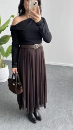 Veny Asimetrik Tül Etek - Kahve - Görsel 3