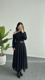 Veny Asimetrik Tül Etek - Siyah - Görsel 6