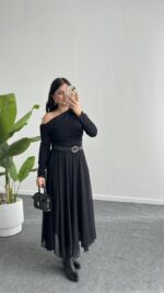 Veny Asimetrik Tül Etek - Siyah