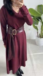 Vetra Çan Kemerli Elbise - Bordo - Görsel 4