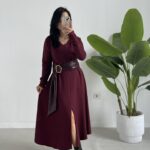 Vetra Çan Kemerli Elbise - Bordo