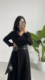 Vetra Çan Kemerli Elbise - Siyah - Görsel 6