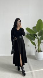 Vetra Çan Kemerli Elbise - Siyah - Görsel 5