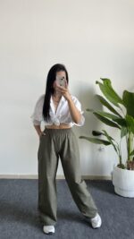 Vole Keten Pantolon - Haki - Görsel 2