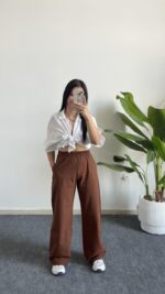 Vole Keten Pantolon - Kahve - Görsel 2