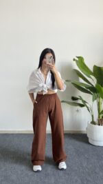 Vole Keten Pantolon - Kahve - Görsel 3