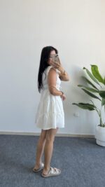 Weras Büzgülü Keten Elbise - Beyaz - Görsel 4