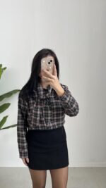 Yakası Fularlı Ekose Gömlek - Antrasit