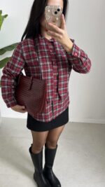 Yakası Fularlı Ekose Gömlek - Bordo - Görsel 7