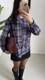 Yakası Fularlı Ekose Gömlek - Lacivert - Görsel 8