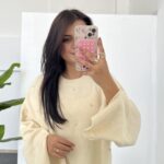 Yırtmaçlı Çelik Triko - Krem