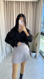 Yonca Gri Pileli Etek - Görsel 2