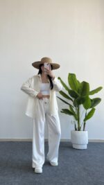 Yonca Keten Gömlek - Ekru - Görsel 7